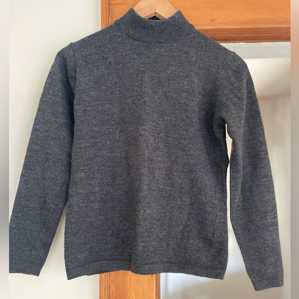 Vintage 100% Merino Wool Dark Grey Mock Neck Sweater Sz S